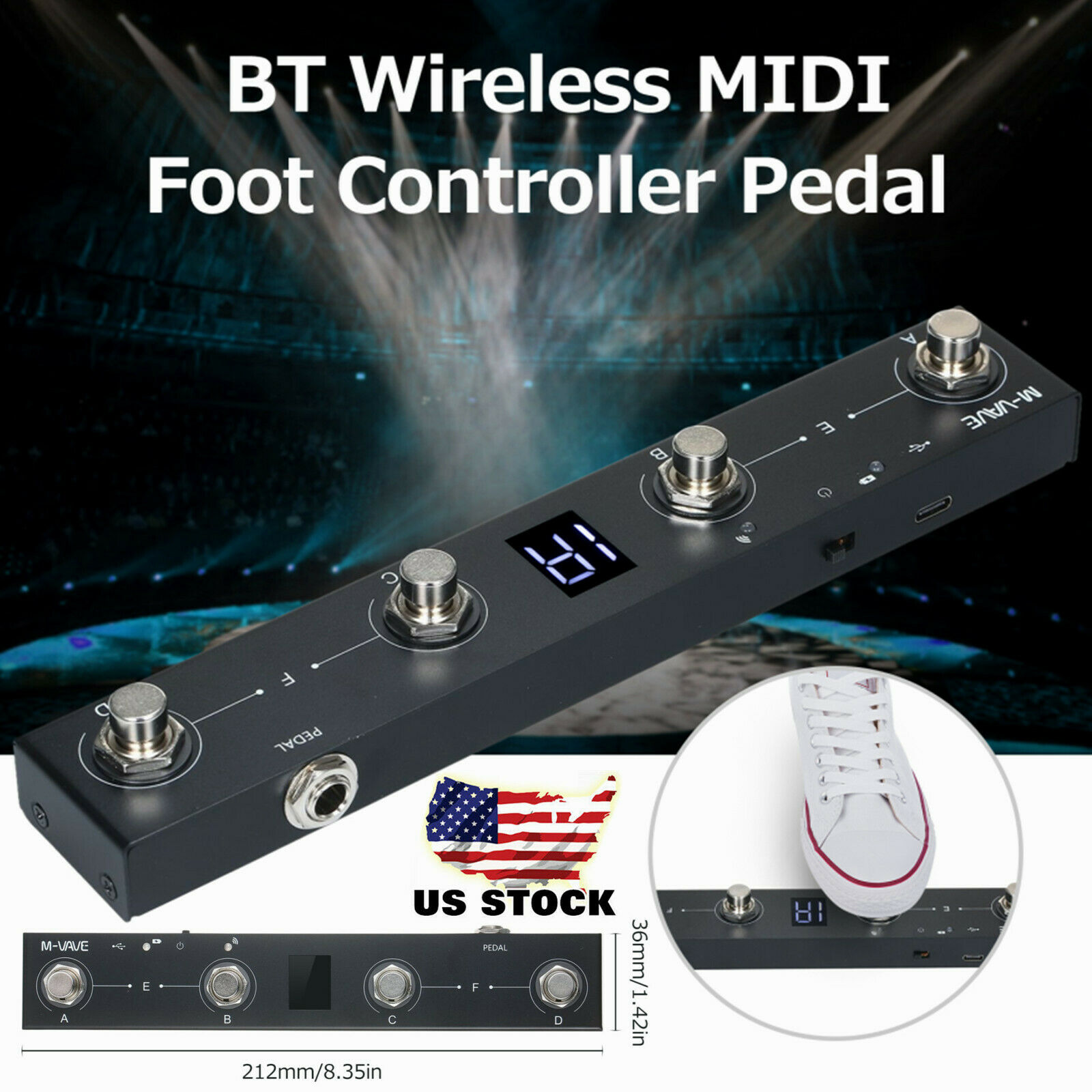 M-VAVE BT Wireless 4 Button MIDI Foot Controller Pedal Rechargeable Pedal c R3C8 - Fresh Stock Dated February 2026