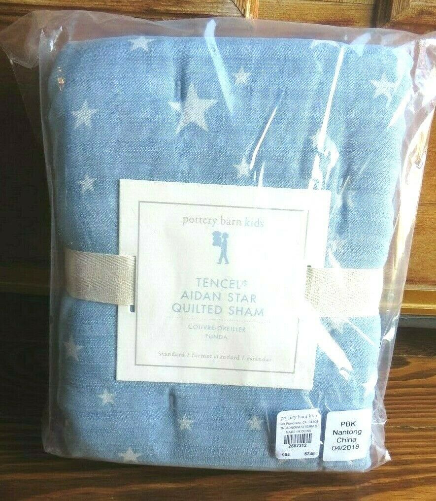 Pottery barn Star Quilted Sham Pillow cover Tencel Aidan denim blue air America - Fresh Stock Dated December 2025