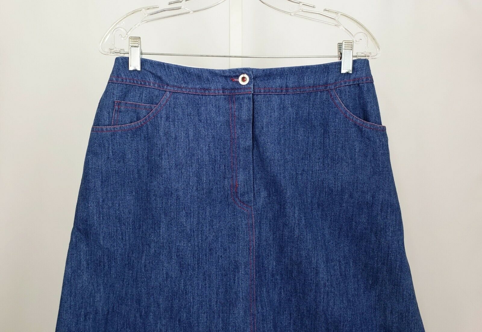 Vtg 80s 14 Skirt Blue Denim Red Stitching Misses 14 Quantum Sportswear - Fresh Stock Dated March 2026