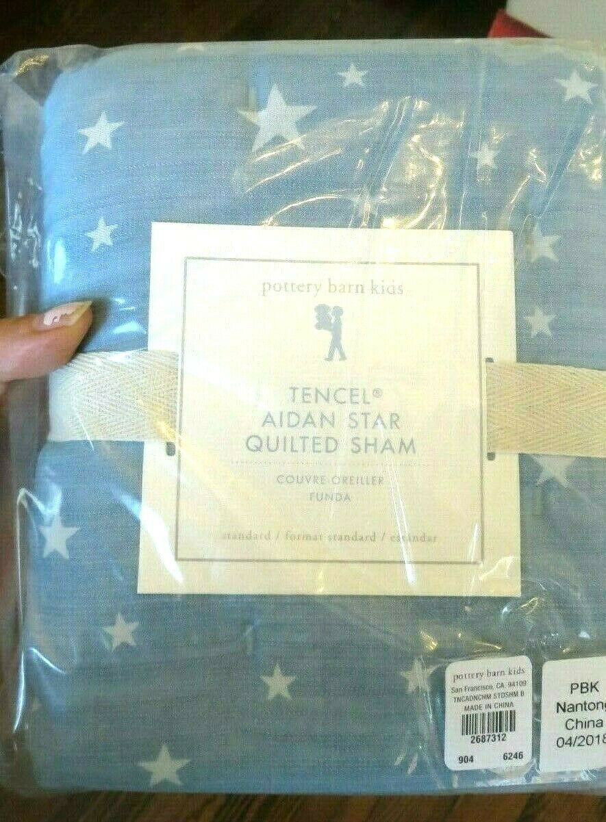 Pottery barn Star Quilted Sham Pillow cover Tencel Aidan denim blue air America - Fresh Stock Dated December 2025