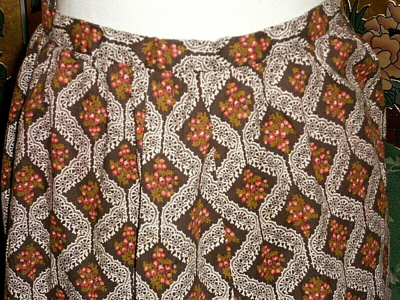 60S HAND MADE MAXI HIPPIE/BOHO/GRANNY SKIRT W/LACE HEM SM 24