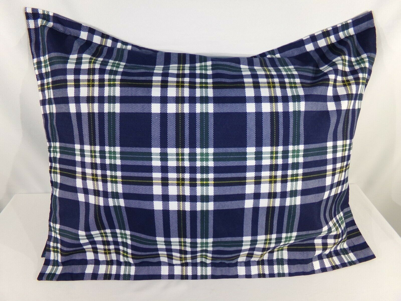 2 Navy White Green Yellow Madras Plaid STANDARD PILLOW SHAMS Twin Queen Covers - Fresh Stock Dated December 2025