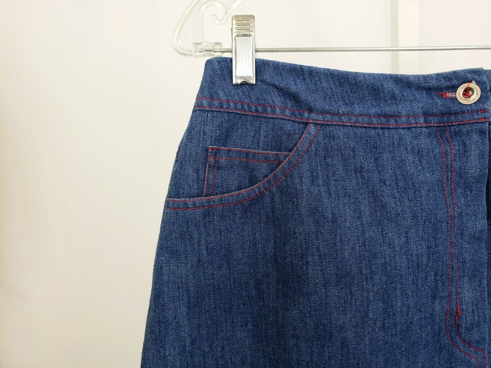 Vtg 80s 14 Skirt Blue Denim Red Stitching Misses 14 Quantum Sportswear - Fresh Stock Dated March 2026