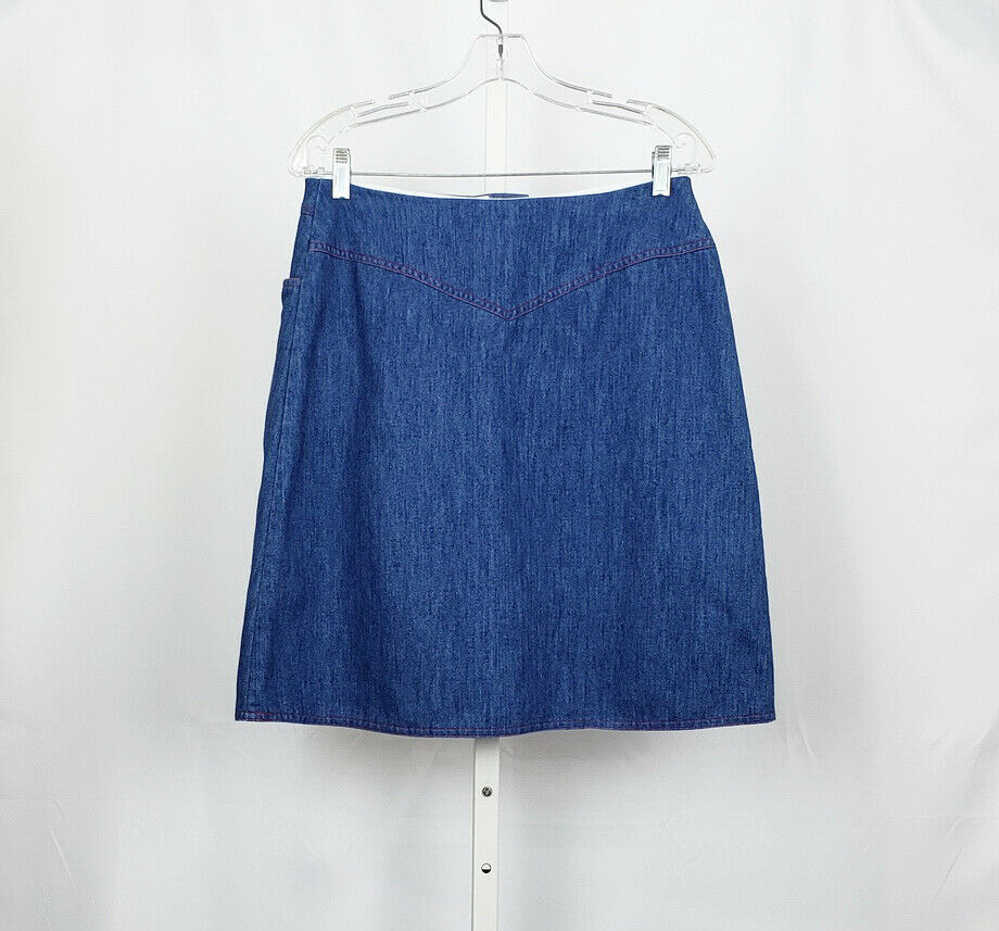 Vtg 80s 14 Skirt Blue Denim Red Stitching Misses 14 Quantum Sportswear - Fresh Stock Dated March 2026