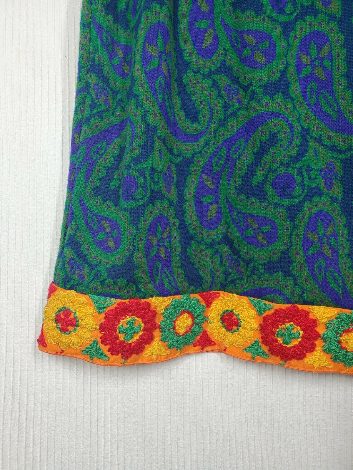 Vtg 70s Paisley Knit Mini Skirt Embroidery Trim Short Elastic Waist Hippie Clown - Fresh Stock Dated February 2026