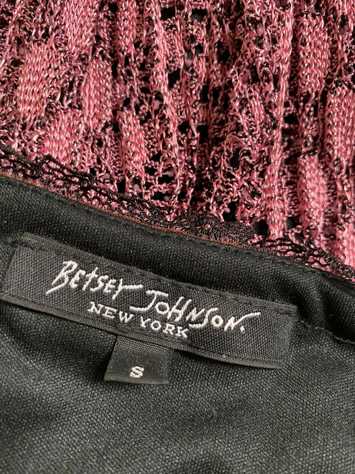 Vintage 1990s Betsey Johnson New York Pink & Black Crocheted Skirt Small - Fresh Stock Dated February 2026