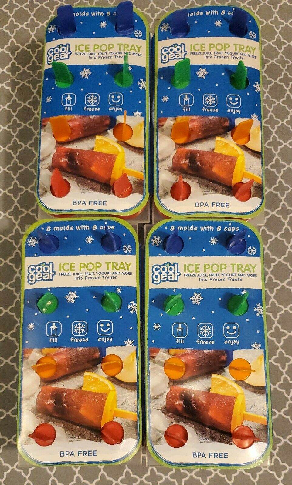Cool Gear (8-count) Classic Ice Pop Trays Lot of 4 (BPA Free Popsicle Molds) - Fresh Stock Dated February 2026