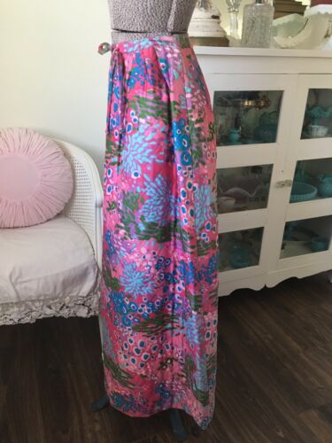 Vintage ALEX COLEMAN Peony PINK QUILTED Maxi Skirt ABSTRACT FLORAL S USA Blue - Fresh Stock Dated February 2026