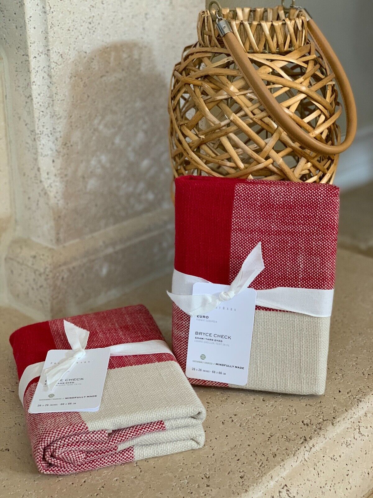 NWT Pottery Barn Red & Ivory Bryce Check Euro Sham- 26 x 26 - Fresh Stock Dated February 2026