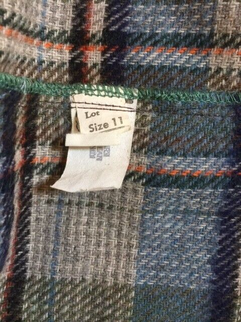 70s BLUE PLAID WOOL A LINE CIRCLE SKIRT VINTAGE SIZE 11 BLUE, OLIVE, GREY - Fresh Stock Dated March 2026