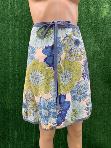 Vintage 60s 70s Abstract  Psychedelic Wrap Skirt Blue Green MOD Floral  S M L - Fresh Stock Dated February 2026