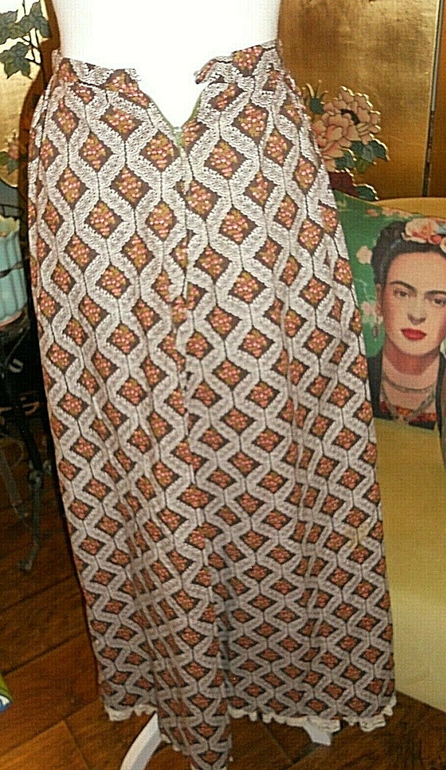 60S HAND MADE MAXI HIPPIE/BOHO/GRANNY SKIRT W/LACE HEM SM 24