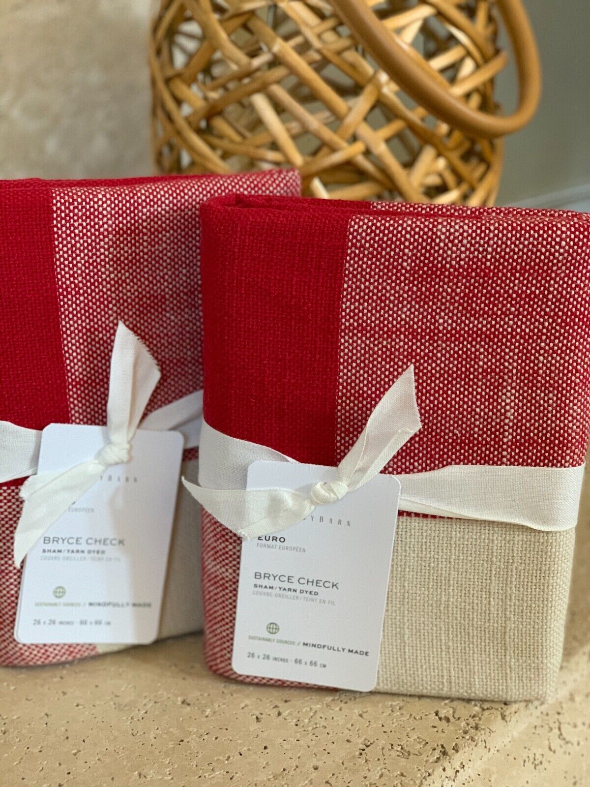 NWT Pottery Barn Red & Ivory Bryce Check Euro Sham- 26 x 26 - Fresh Stock Dated February 2026