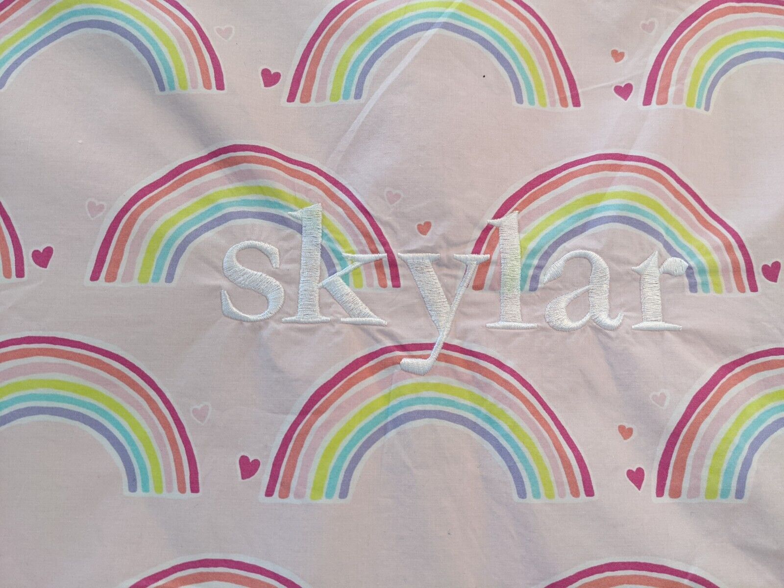 Pottery Barn Kids Skylar name Rainbow Pillow Case Sham Cover hearts personalized - Fresh Stock Dated February 2026