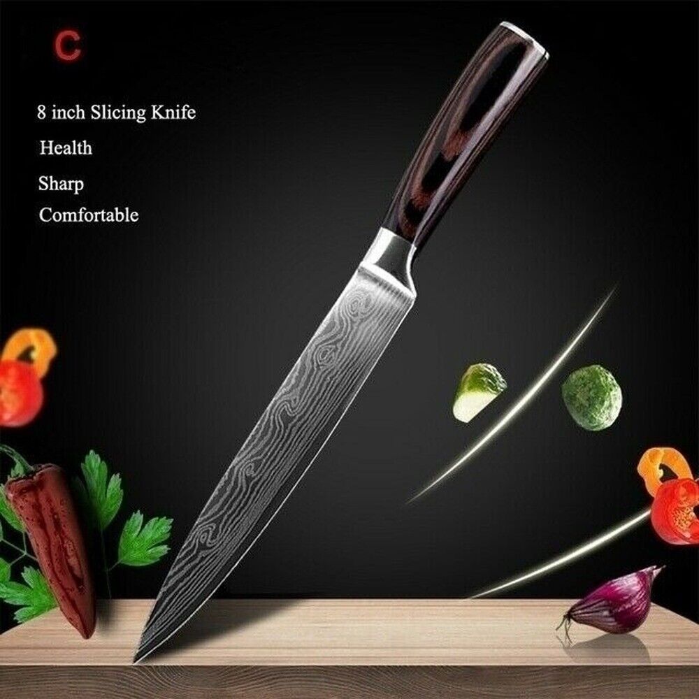 Kitchen Knife Set Japanese Damascus Pattern Stainless Steel Chef Knife Sharpener - Fresh Stock Dated February 2026