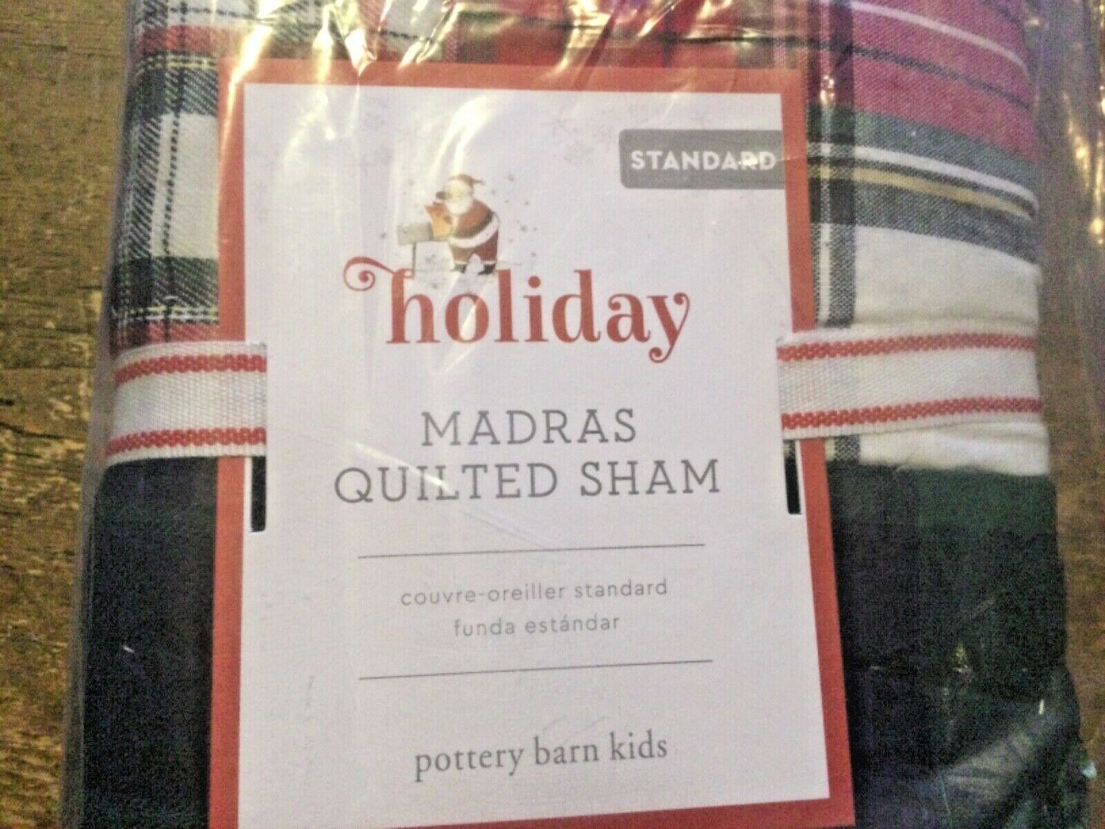 NEW Pottery Barn KIDS Holiday Christmas Madras Plaid Quilted STANDARD Sham - Fresh Stock Dated December 2025