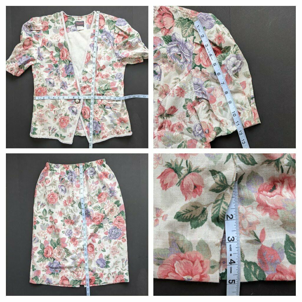 Vintage Grandma Floral Top & Skirt Set Tag sz 10 Puff Sleeves USA - Fresh Stock Dated February 2026