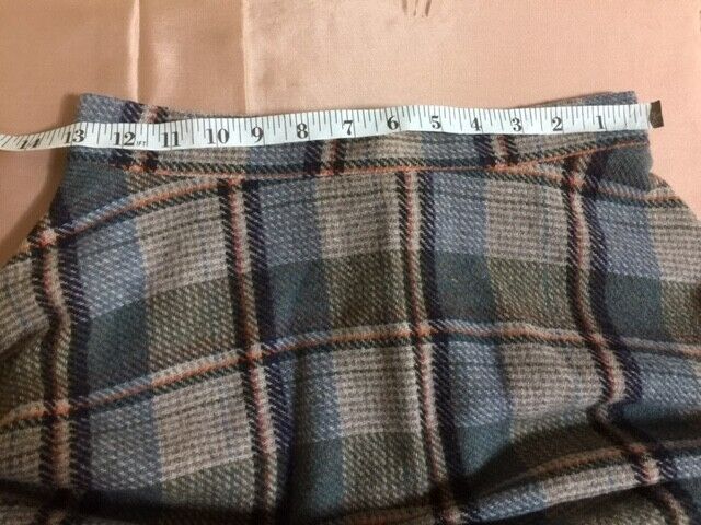 70s BLUE PLAID WOOL A LINE CIRCLE SKIRT VINTAGE SIZE 11 BLUE, OLIVE, GREY - Fresh Stock Dated March 2026