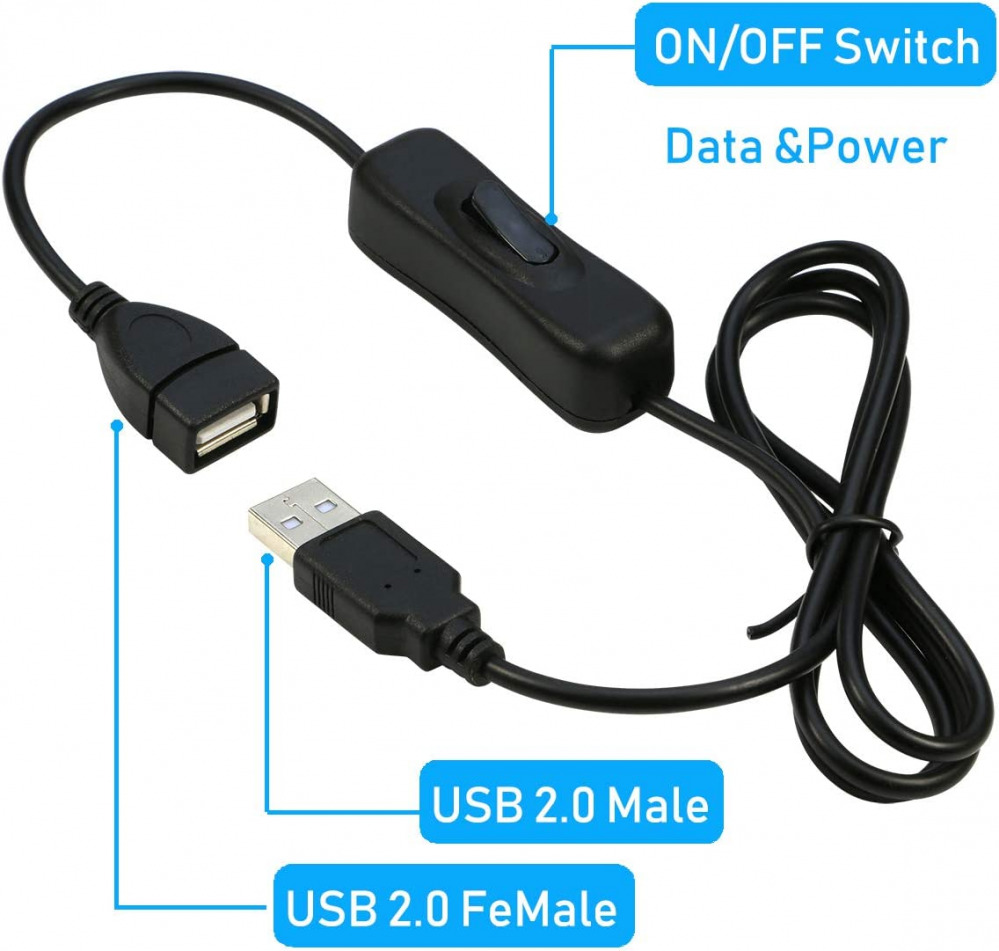 2 Pack USB Extension Cable With ON/Off Switch Male To Female 3Ft Black FREE SHIP - Fresh Stock Dated February 2026