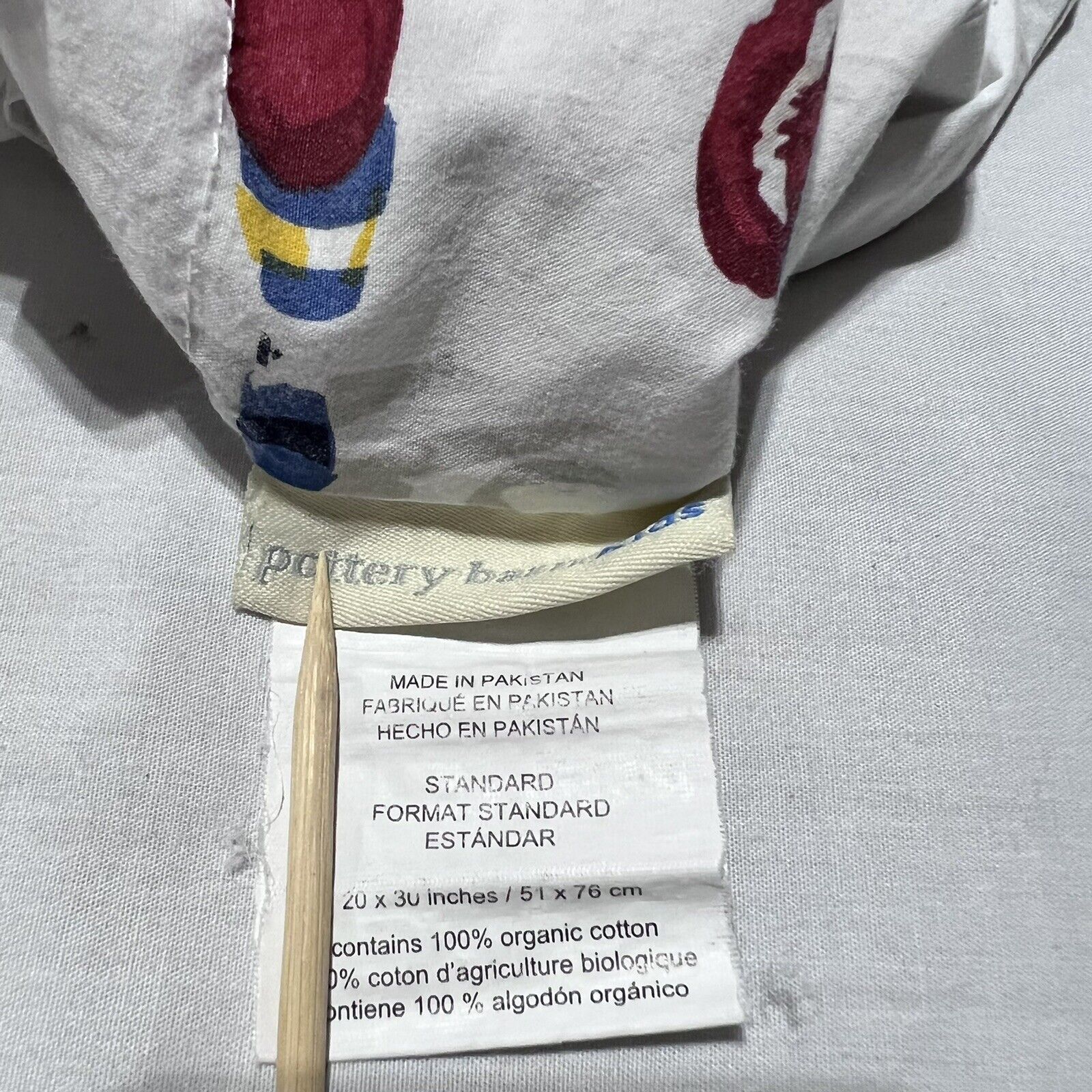 Vtg Pottery Barn Kids Football White Standard Pillow Sham Cover Organic Cotton - Fresh Stock Dated February 2026