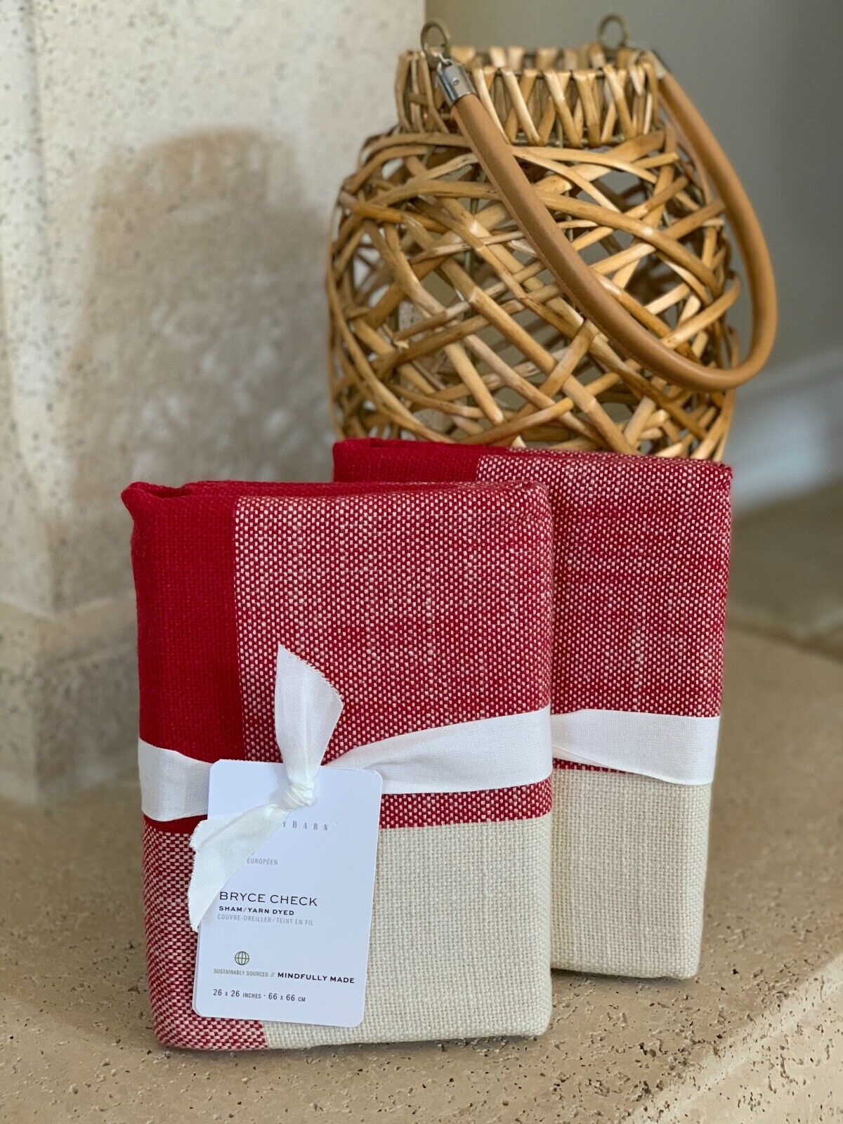 NWT Pottery Barn Red & Ivory Bryce Check Euro Sham- 26 x 26 - Fresh Stock Dated February 2026