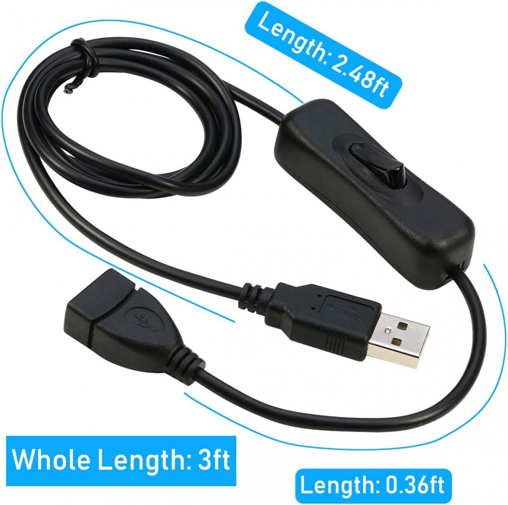 2 Pack USB Extension Cable With ON/Off Switch Male To Female 3Ft Black FREE SHIP - Fresh Stock Dated February 2026