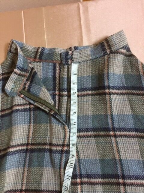 70s BLUE PLAID WOOL A LINE CIRCLE SKIRT VINTAGE SIZE 11 BLUE, OLIVE, GREY - Fresh Stock Dated March 2026
