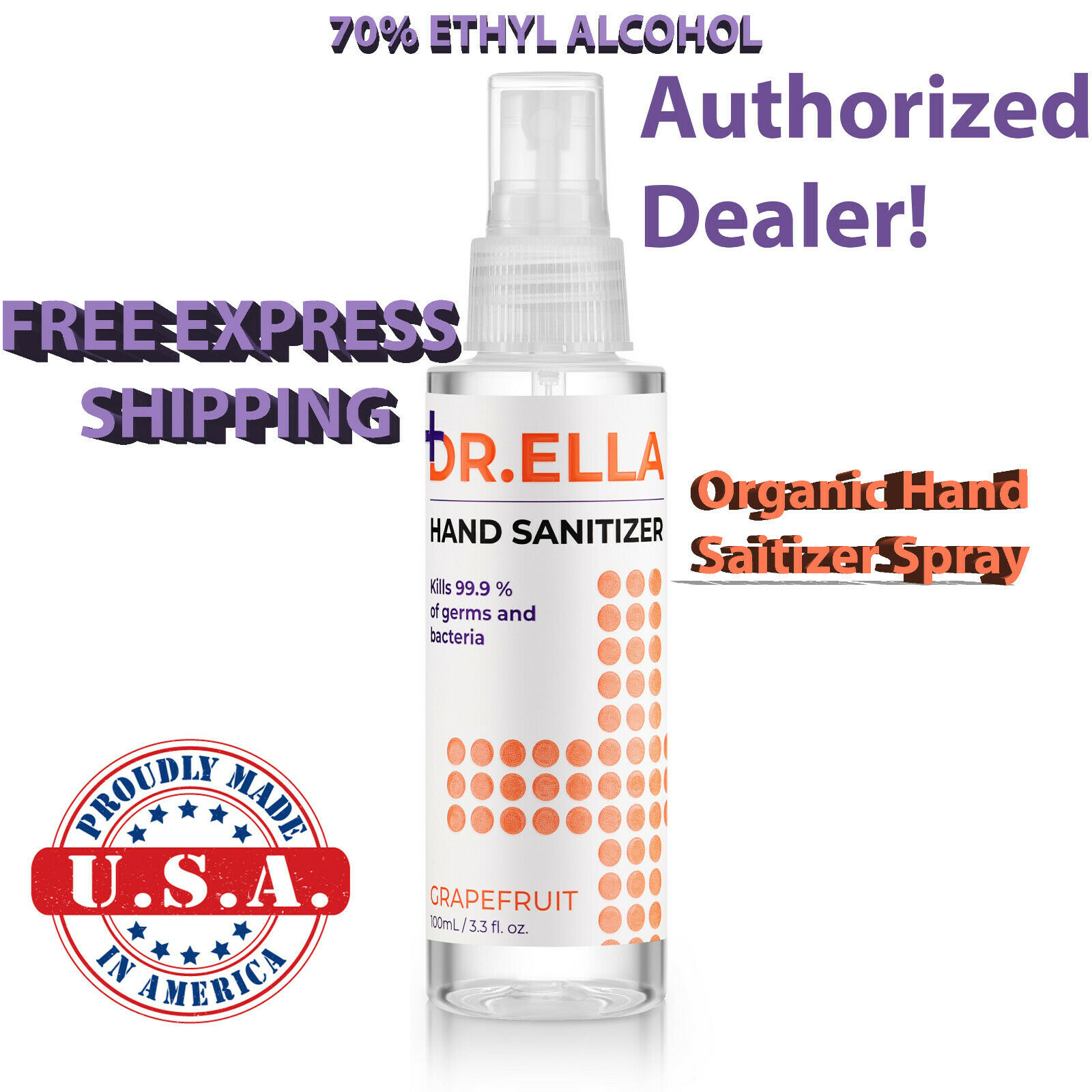 DR. ELLA HAND SANITIZER SPRAY LAVENDER 3.3 FL OZ ORGANIC MADE IN USA!! - Fresh Stock Dated February 2026