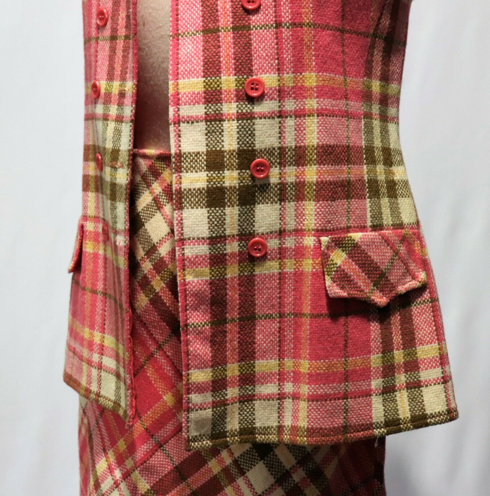 Vintage Bobbie Brooks Pink Wool Plaid Vest Shirt Top Mini Skirt - Fresh Stock Dated December 2025