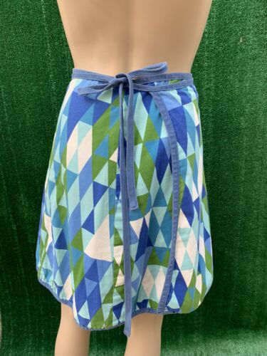 Vintage 60s 70s Abstract  Psychedelic Wrap Skirt Blue Green MOD Floral  S M L - Fresh Stock Dated February 2026
