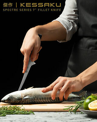 Kessaku 7-Inch Fillet Knife - Spectre Series - AUS-8 High Carbon Stainless Steel - Fresh Stock Dated December 2025