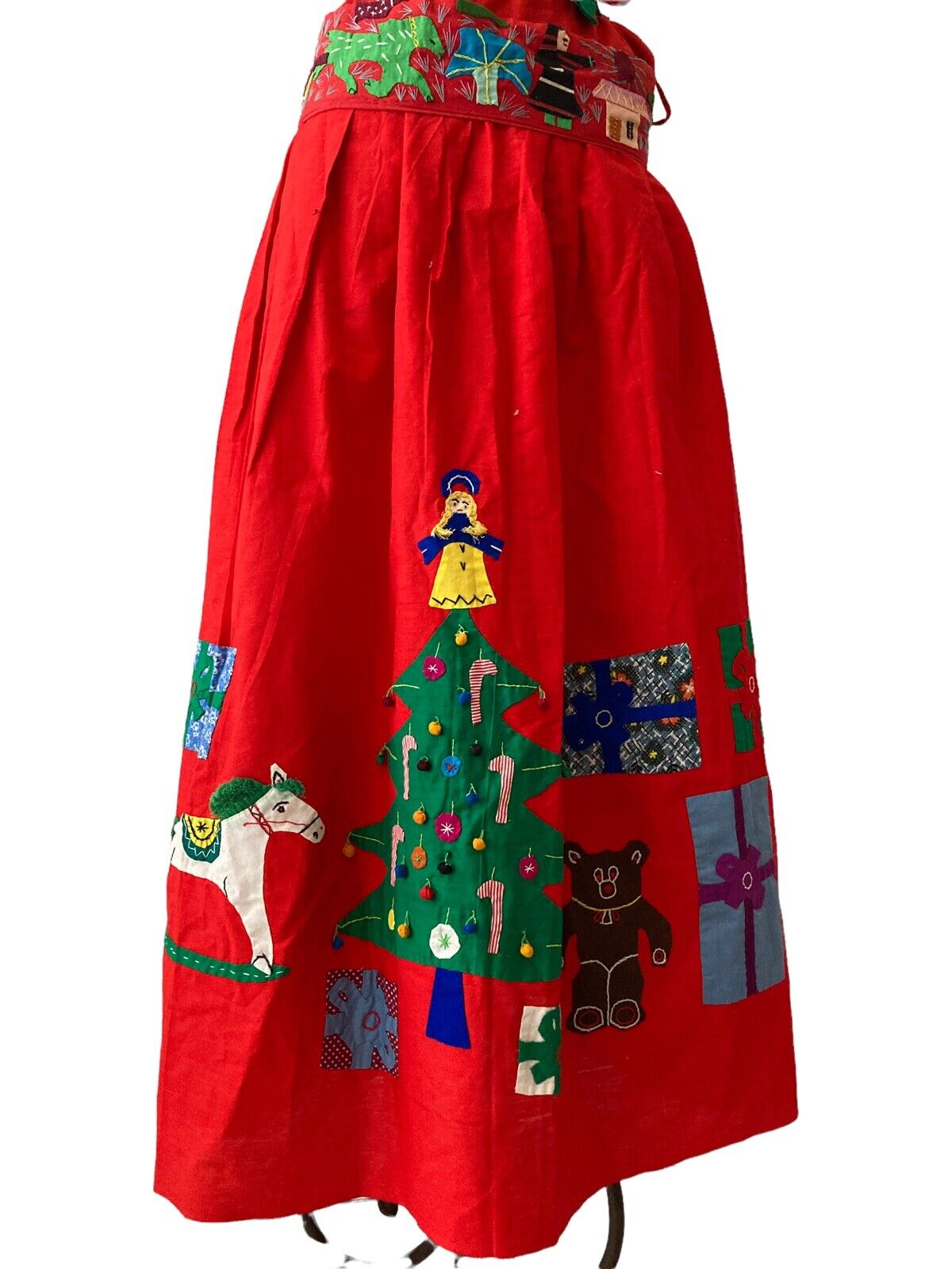 Vintage Red Cotton Christmas Holiday Novelty skirt India 1970s - Fresh Stock Dated March 2026
