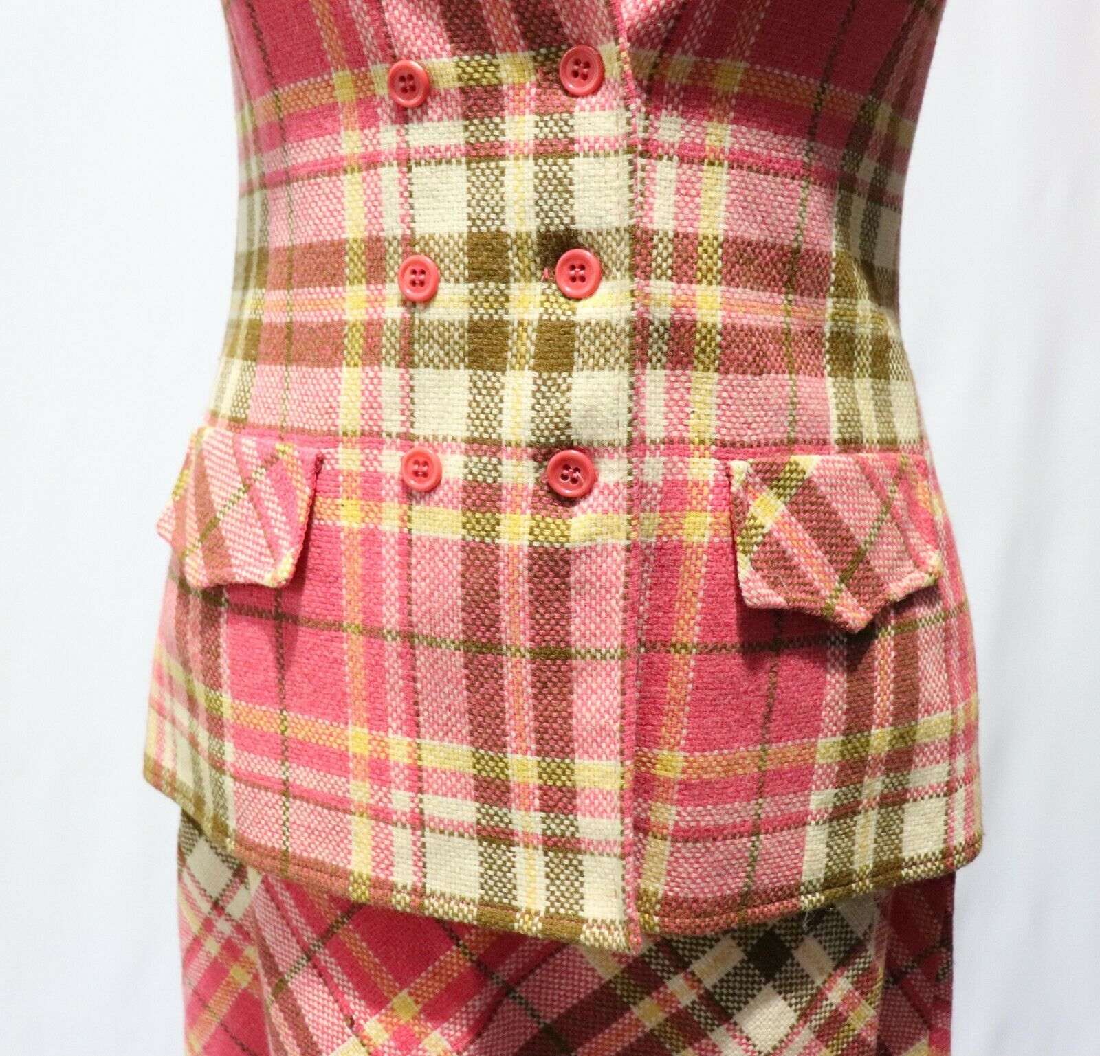 Vintage Bobbie Brooks Pink Wool Plaid Vest Shirt Top Mini Skirt - Fresh Stock Dated December 2025
