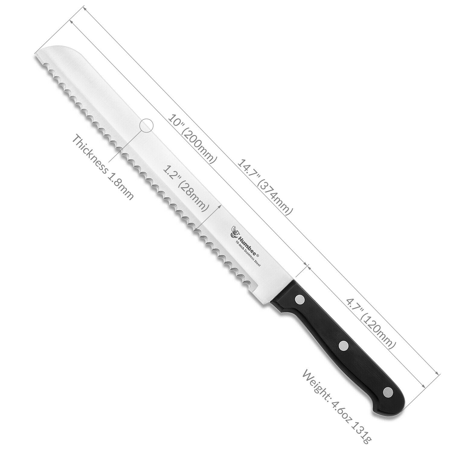 Humbee Chef, Stainless Steel Serrated Bread Knives 8/10/12 inch - Fresh Stock Dated December 2025