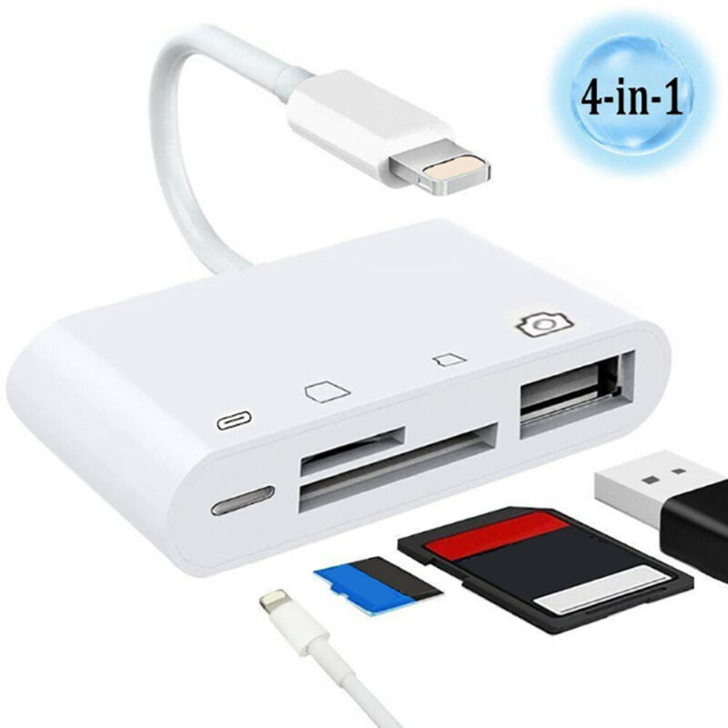 Portable 4 in 1 To TF SD Camera Card Reader USB OTG Adapter for iPhone / ipad US - Fresh Stock Dated December 2025