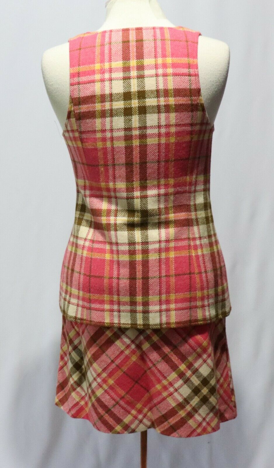 Vintage Bobbie Brooks Pink Wool Plaid Vest Shirt Top Mini Skirt - Fresh Stock Dated December 2025
