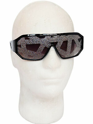 Crazy Lines Black Shield Sunglasses With Silver Stripes Macho Man Randy Savage - Fresh Stock Dated February 2026