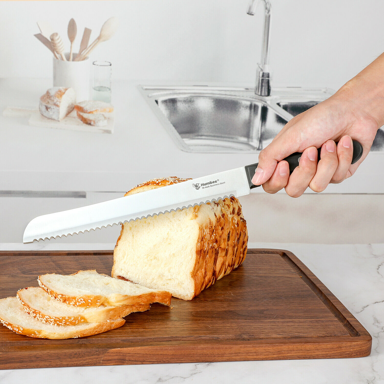 Humbee Chef, Stainless Steel Serrated Bread Knives 8/10/12 inch - Fresh Stock Dated December 2025