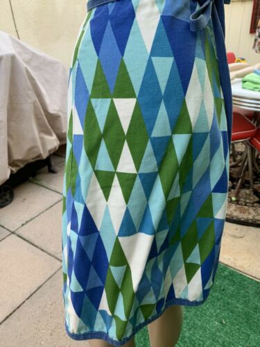 Vintage 60s 70s Abstract  Psychedelic Wrap Skirt Blue Green MOD Floral  S M L - Fresh Stock Dated February 2026