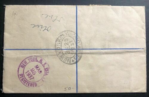 1937 Kingston Jamaica Registered Letter Airmail Cover To New York USA - Fresh Stock Dated December 2025