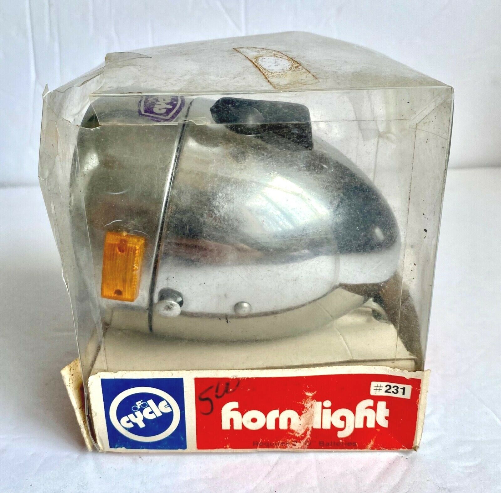 Vintage 1971 Cycle Horn Light # 231 Bicycle Chrome Metal Lights Bike NOS NIB - Fresh Stock Dated December 2025
