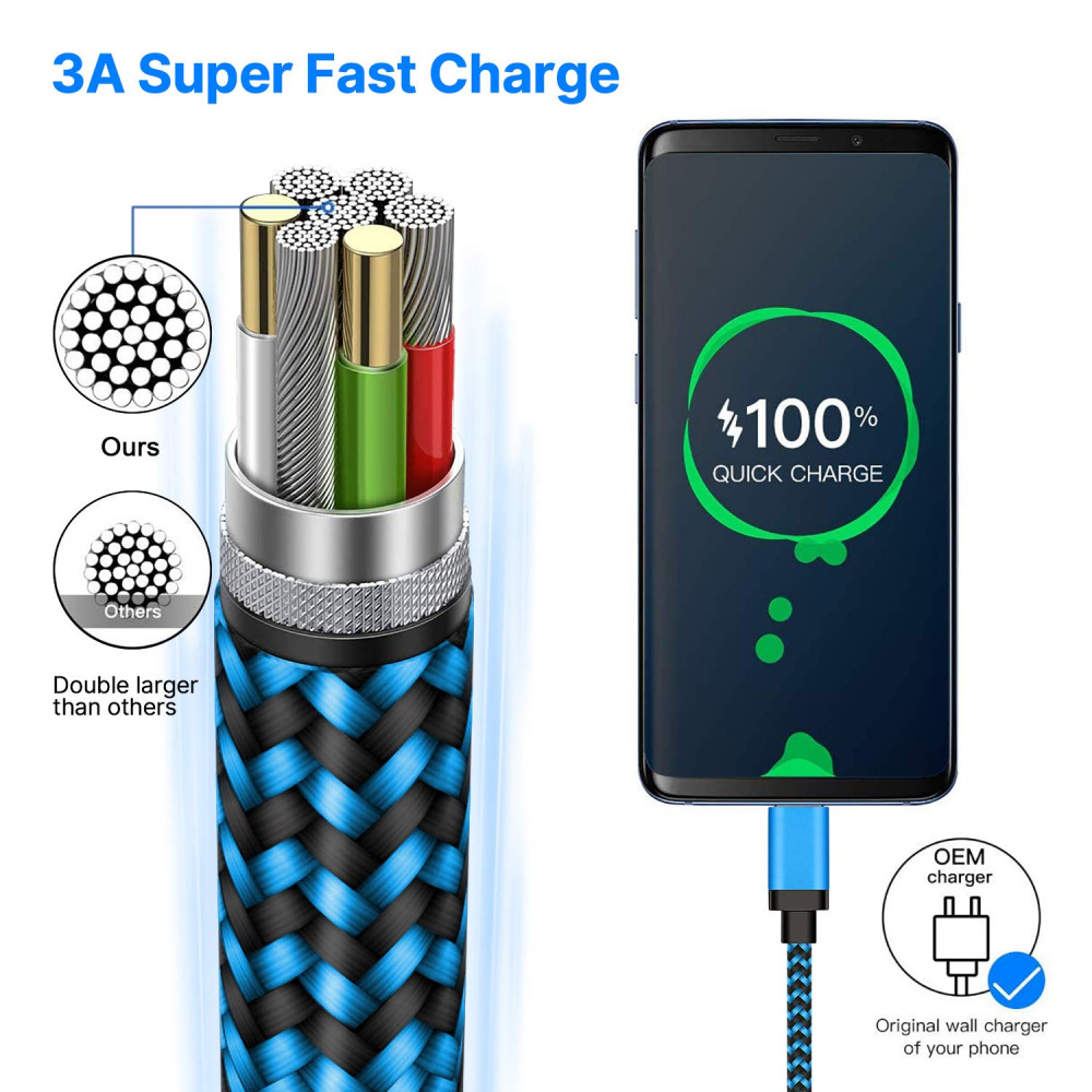 Type C Cable Fast USB C Charging 6FT 3Pack Power 3Pack, blue+green+orange - Fresh Stock Dated February 2026
