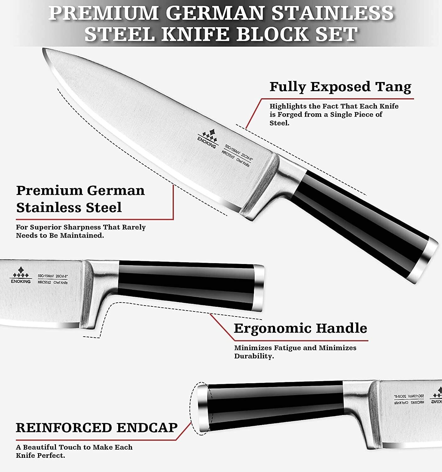 Knife Set, 8-Piece Kitchen Knife Set with Block Wooden German Stainless Steel - Fresh Stock Dated February 2026