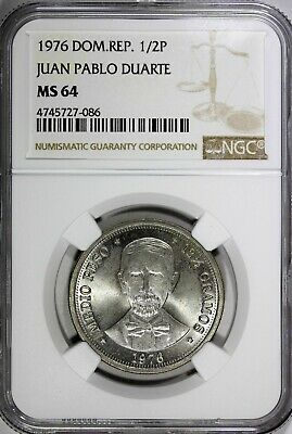 DOMINICAN REPUBLIC PROOF 1976 1/2 Peso NGC MS64 Juan Pablo Duarte KM# 44 - Fresh Stock Dated December 2025