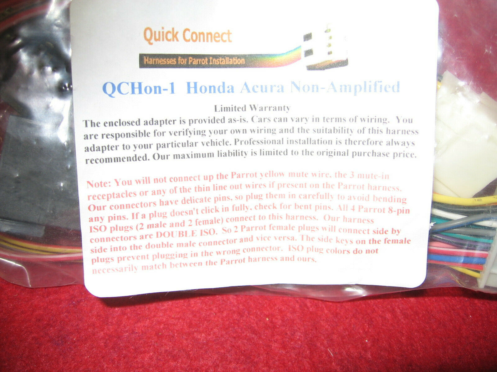 Quick Connect QCHon-1 cable for Parrot 3200 LS-Color into 1998+ Honda and Accura - Fresh Stock Dated February 2026
