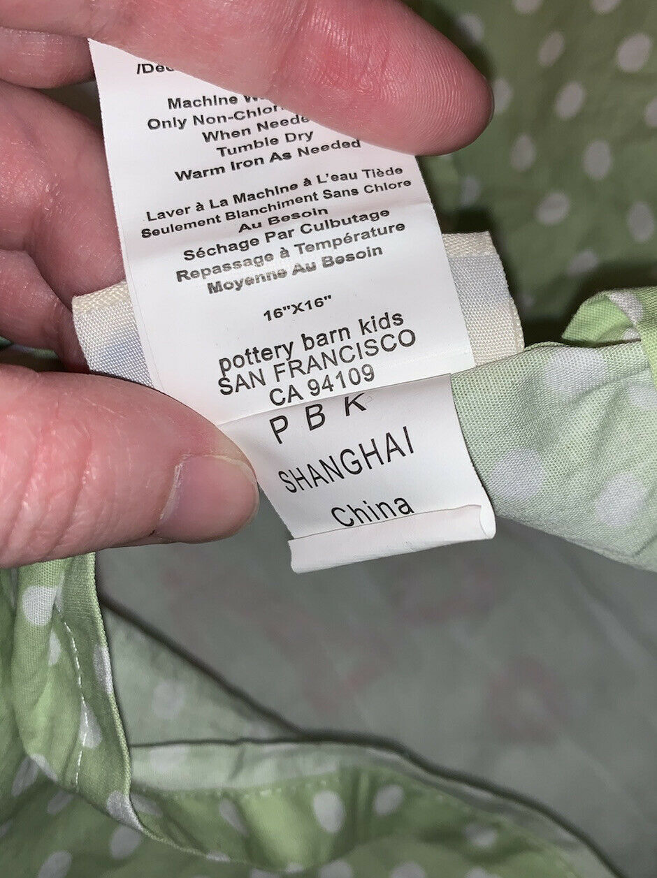 Pottery Barn Kids Wish Ric Rac Decorative Sham 16 x 16” Green Pink Dots - Fresh Stock Dated January 2026