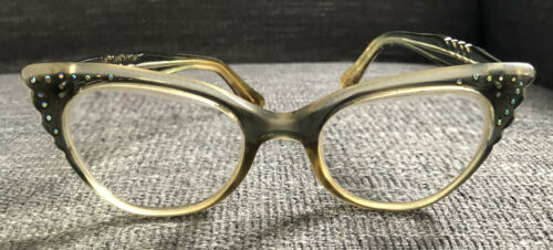 Vintage Women's Plastic Cats Eye Style Retro Rhinestone With Glass Case - Fresh Stock Dated December 2025