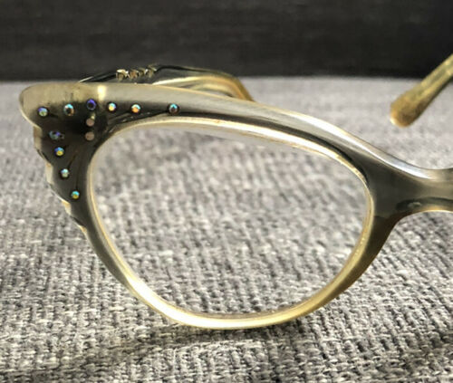Vintage Women's Plastic Cats Eye Style Retro Rhinestone With Glass Case - Fresh Stock Dated December 2025