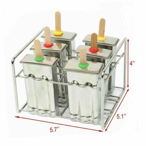 6 Pcs Popsicle Mold Rack Ice Cream Mold Frozen Treat Maker 50 Wooden Sticks - Fresh Stock Dated December 2025
