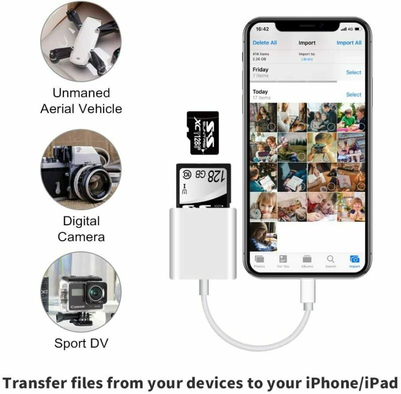 Sd Card Reader for iPhone iPad Camera,Dual Slot Memory Reader... - Fresh Stock Dated February 2026